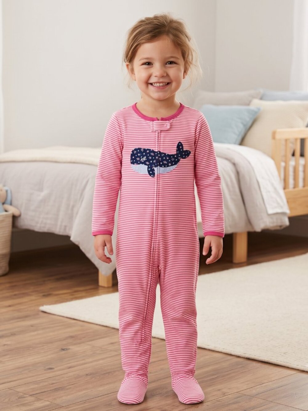 NWT | Carter's Pink Striped Whale Applique Snug Fit Footed Pajamas | 4T